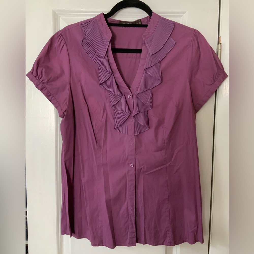 Button down short sleeve shirt with ruffle front